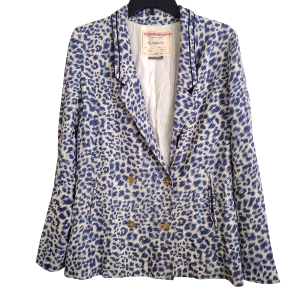 Cartonnier Anthropologie Limpopo blue white animal print blazer size medium